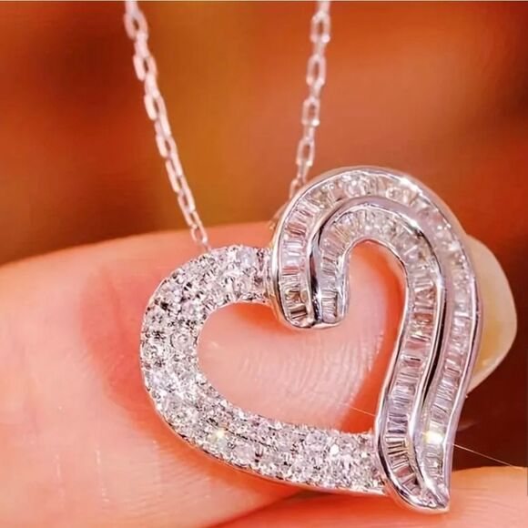 COPY - Silver Diamond Heart Pendant Necklace - Picture 2 of 5